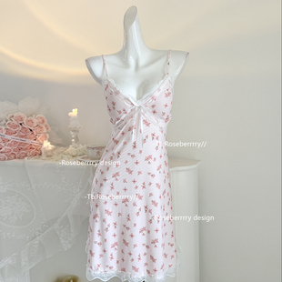 Roseberrrry甜软小花 纯欲少女碎花吊带睡裙法式性感蕾丝显瘦睡衣