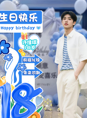 网红生日快乐气球派对18岁成人礼女孩男孩场景布置装饰KT板迎宾牌