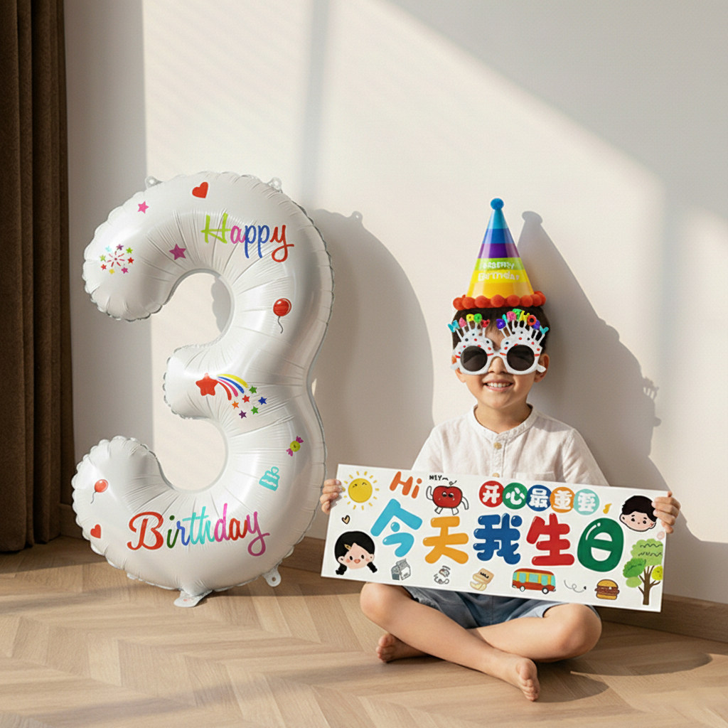 3岁生日布置场景装饰男童数字气球儿童快乐仪式感道具男孩小女孩