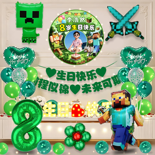 我的世界生日快乐装饰海报横幅男孩MC游戏氛围布置场景背景墙拍照
