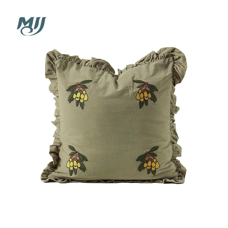 新中式刺绣枇杷床头大靠垫简约客厅沙发抱枕套不含芯木耳边靠枕