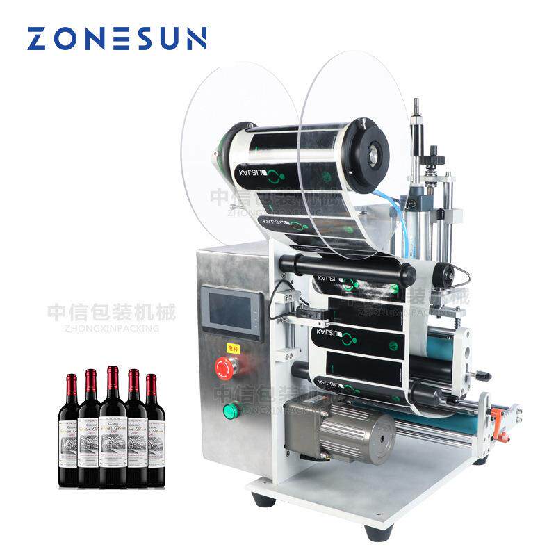 ZONESUN半自动圆瓶贴标机加宽红酒瓶酱油瓶啤酒瓶不干胶贴商标