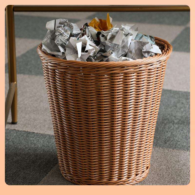 ∮Kens垃圾篓仿藤编织厨房家用垃圾桶圆形花篮套无盖垃圾框简约