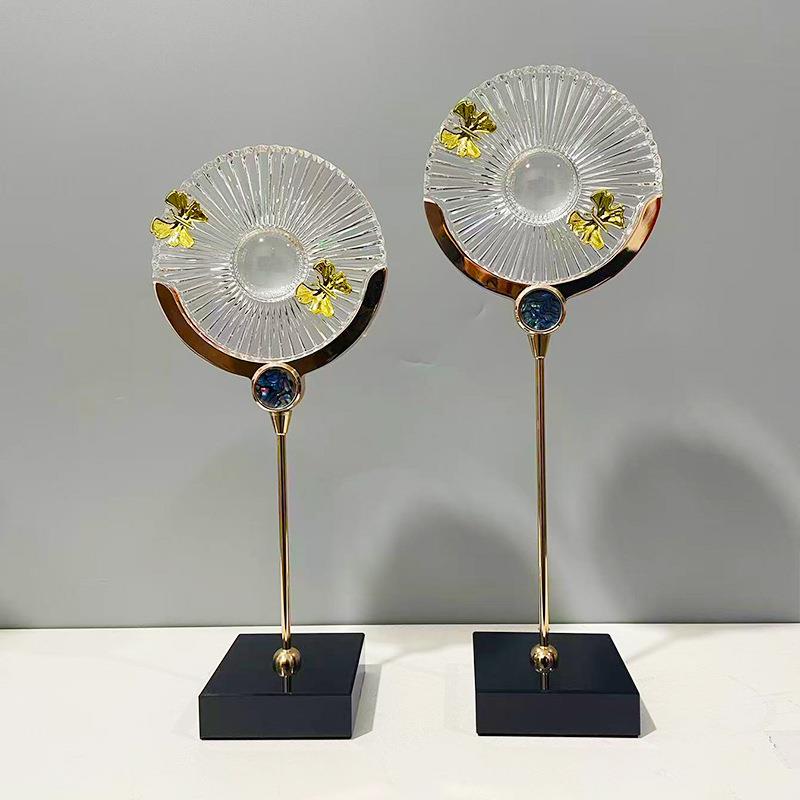 中式玄关电视柜软装饰品工艺品摆件蓝色透明树脂金属蜻蜓软装饰品