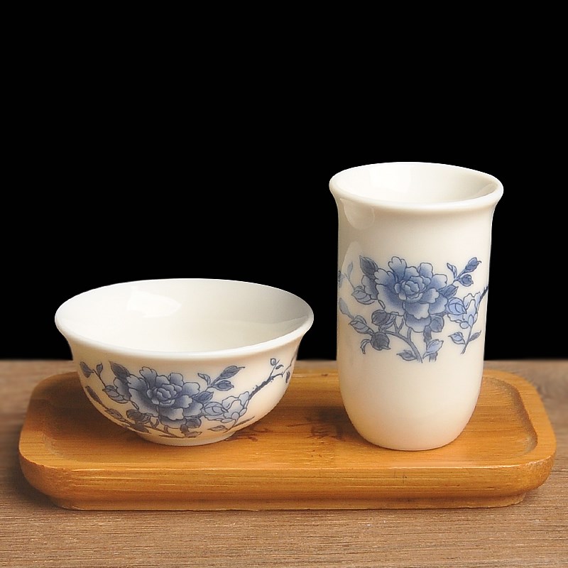 德化白瓷牡丹品茗杯闻香杯杯垫整套V品茶功夫茶具