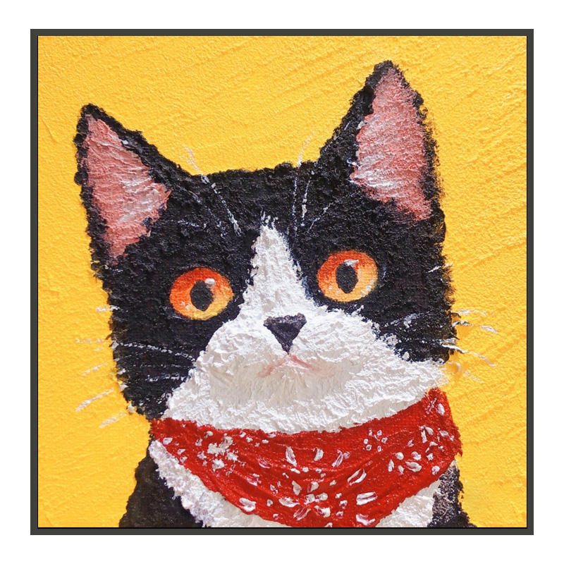 网红猫咪石英砂立体肌理画丙烯insE风数字油画diy手工填色装饰画图片