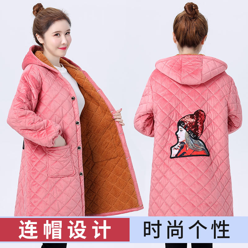 冬季加绒罩衣女大人厨房家用w做饭围裙男士长袖加厚保暖外套工作