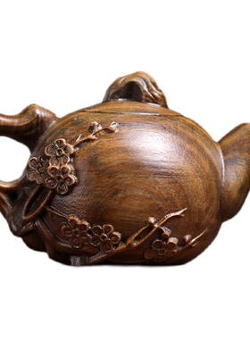 天然紫檀玉檀绿檀木梅花壶把把壶木雕手把件文玩小复古