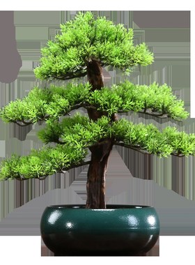 迎客松摆件中式盆景玄关边柜装饰品客厅仿真树办公室造景茶室创意