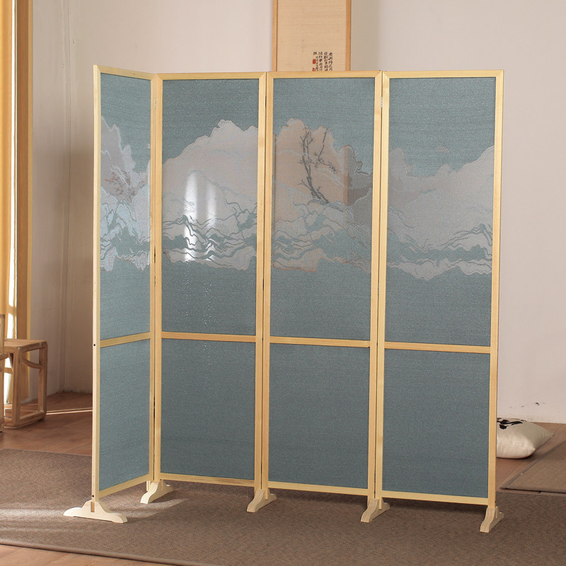 半透实木布艺屏风隔断玄关现代折屏座屏客厅卧室书房酒店