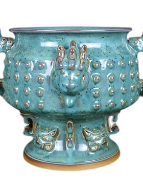 神垕镇钧瓷花瓶炉钧釉炉鼎陶家居办公室装饰工艺品海晏鼎