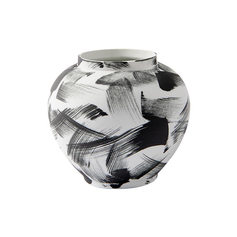 贝子艺新中式日LBP水陶瓷大花瓶式磨砂大口径罐子玄关侘寂风墨摆