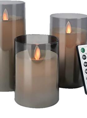 现货10键遥控灰色玻璃杯摇摆蜡烛灯led电子蜡烛灯婚庆家居装饰