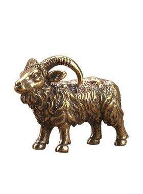 手工实心黄铜山羊摆件黄铜仿古微雕生肖羊铜手把件做旧工艺品收藏