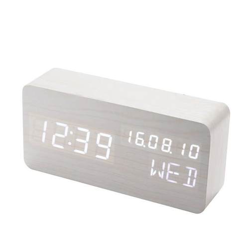 直供长方形万年历木钟桌面led电子声控木头钟学生唤醒闹钟