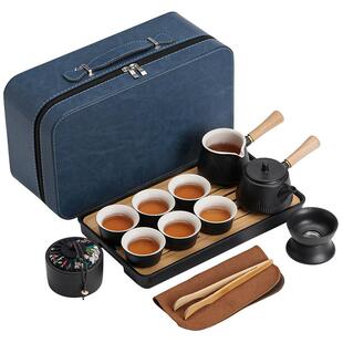 旅行茶具带茶盘侧把壶便携式功夫套装日式黑陶户外泡茶壶旅行套装
