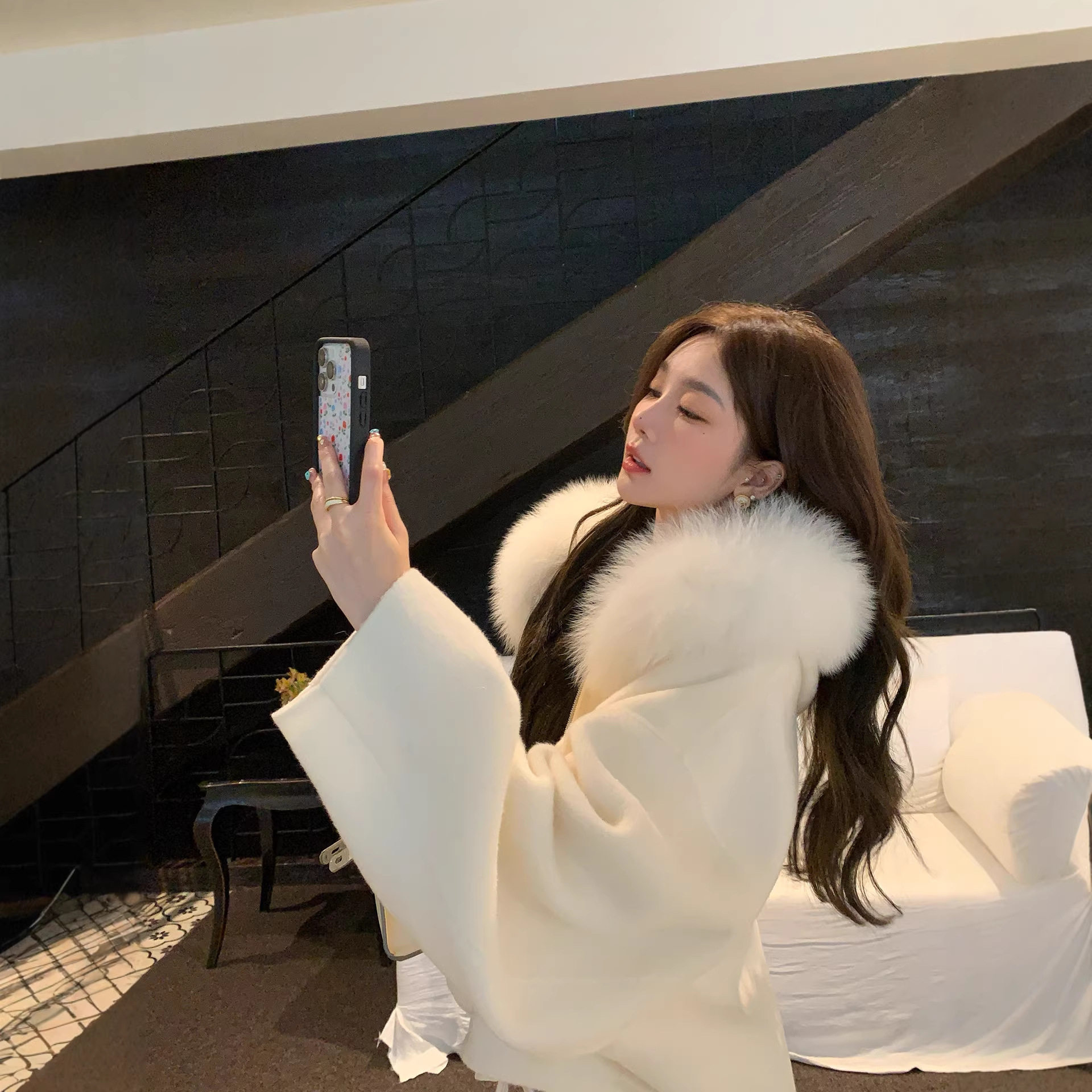 羊毛大衣女2026秋冬新款慵懒感双面连帽狐狸毛羊毛呢斗篷皮草外套