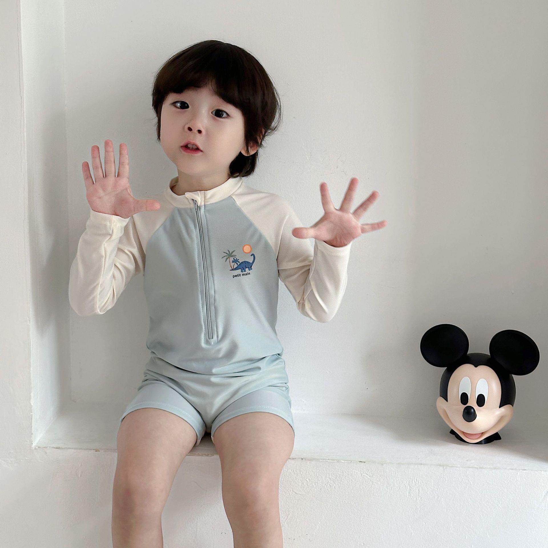 韩版儿童泳衣男童长袖防晒速干连体温泉男宝宝婴儿帅气中小童泳衣