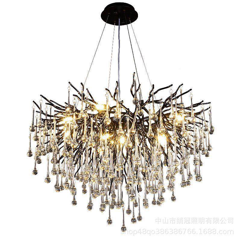 水雅黑色法式轻奢新款主灯水滴树枝客厅餐灯厅奢晶华别墅水晶吊灯,家装灯饰光源,智能吊灯,淘宝优惠券,粉丝福利购,淘宝优惠卷