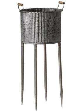 居家装饰物绿tp275植植四脚双耳皮筒落地花铁架复古铁艺种花瓶摆