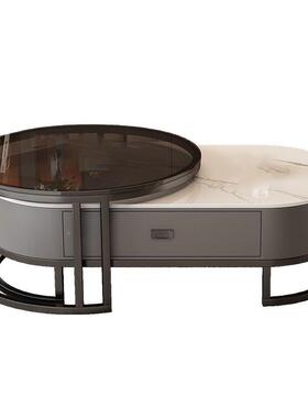 岩圆板茶几客厅家用轻奢代简约新2现025款茶PBE桌椭形网红小户型