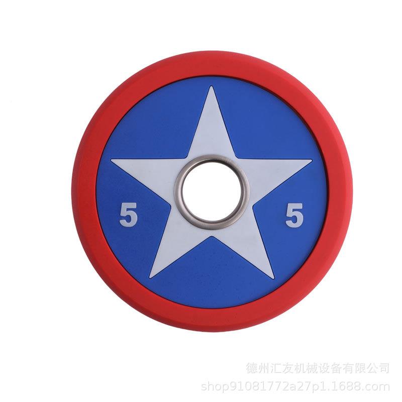 PU铁圆头哑铃30铸健身房包片胶孔杠铃配重美大队哑铃片多规格套装