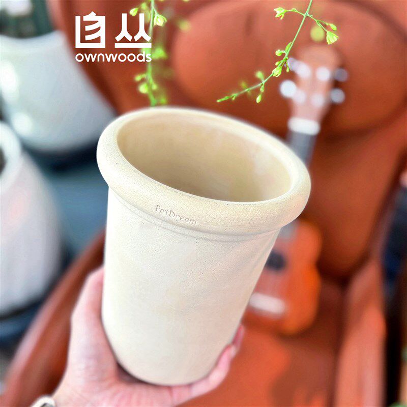 新奶茶杯丨高腰白陶花盆养花神器透气不闷根陶盆 Sins风手工质感