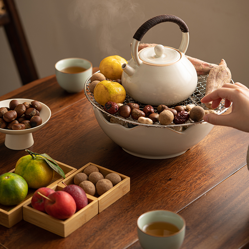 围炉煮茶黑晶炉家j用室内中式电炉煮茶器煮茶炉全套茶壶烤泡茶炉