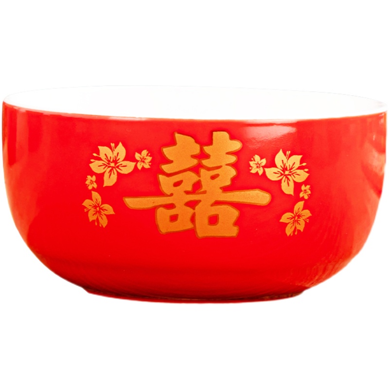 虎年陶瓷龙凤喜碗l红碗筷套装结婚陪嫁婚礼用品礼品10碗筷勺春碗