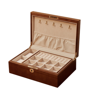 实木带锁首饰盒高档精致多层手饰收纳盒黄金P项链戒指耳针珠宝盒