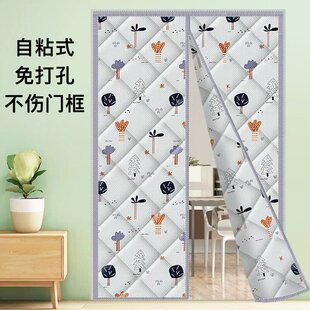 保暖免y打孔魔术贴防风防寒卧室隔冷气门 棉门帘自吸家用加厚冬季