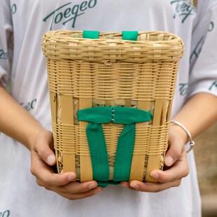 竹编背篓茶叶精编竹筐采摘舞蹈道具E收纳筐小号加厚承重强儿童竹