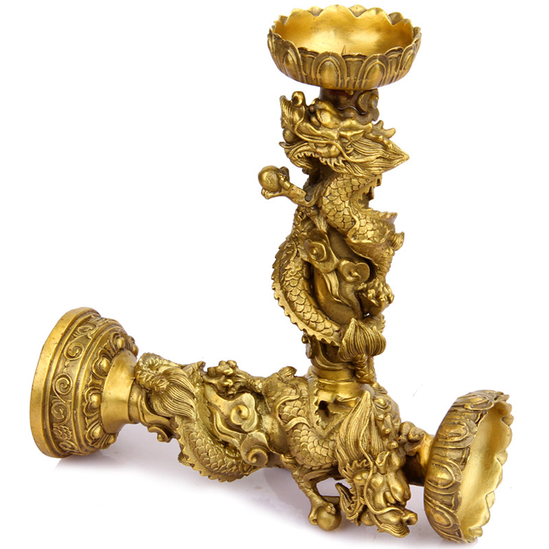 铜烛台摆件 铜龙烛台 铜双龙烛台 铜蜡台 双龙烛台摆Z件 铜烛台