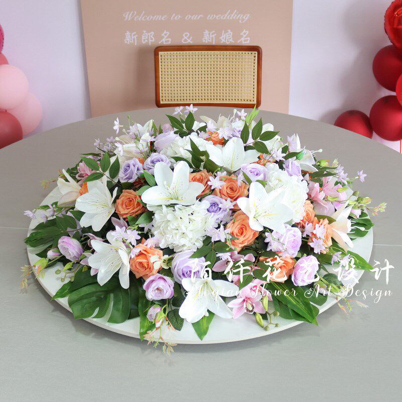 酒店圆桌中间e摆花仿真花装饰花假花绢花饭店餐桌转盘桌面摆设花,家居饰品,餐桌花艺,淘宝优惠券,粉丝福利购,淘宝优惠卷