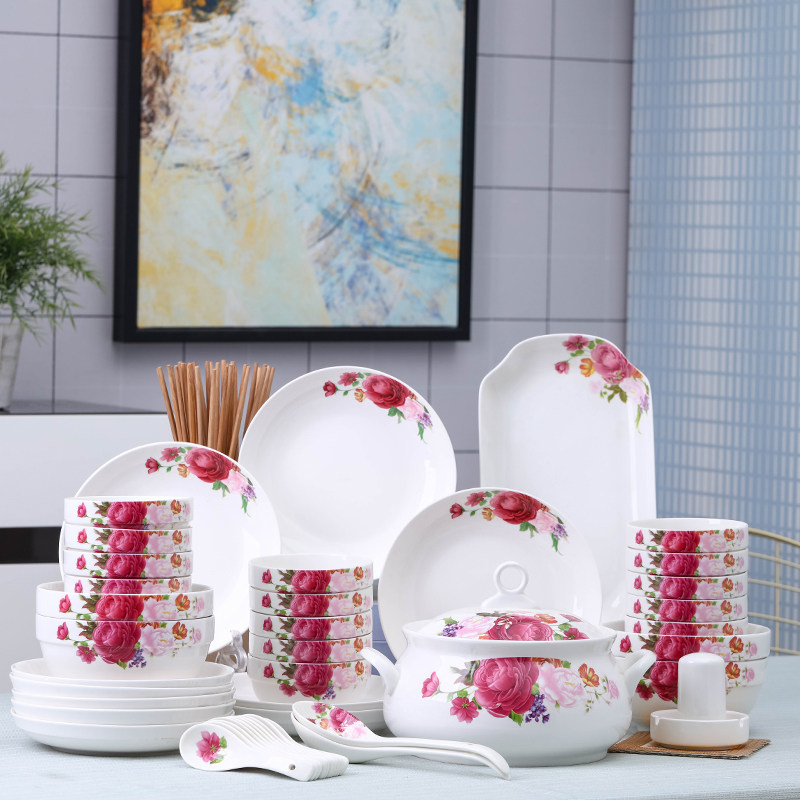 碗碟16人用套装家用陶瓷饭w碗鱼盘面碗盘子汤碗组合中式餐具水果,餐饮具,碗,淘宝优惠券,粉丝福利购,淘宝优惠卷