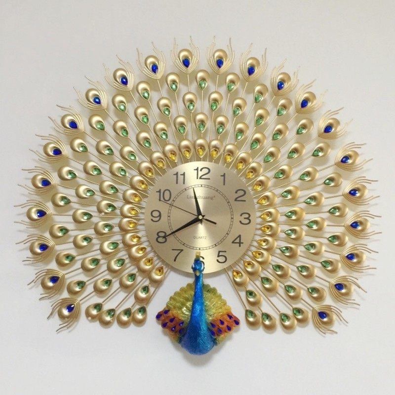 欧式壁钟静音时钟 家居钟表 超大创意H孔雀开屏挂钟 客厅装饰挂表