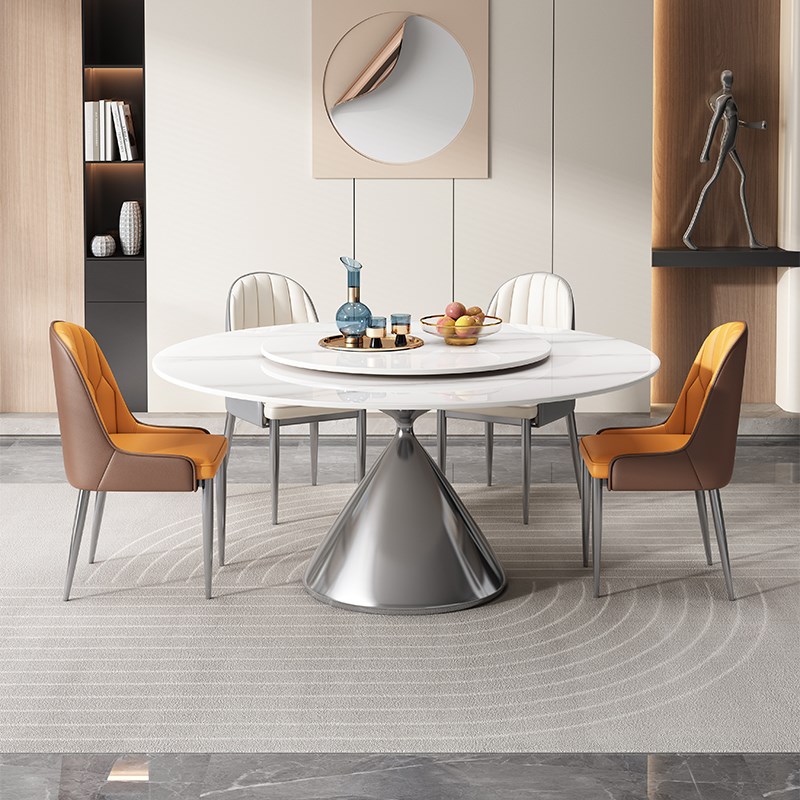 微晶石餐桌岩板现代极简意式大理石圆形桌子家用小户型超晶石圆桌