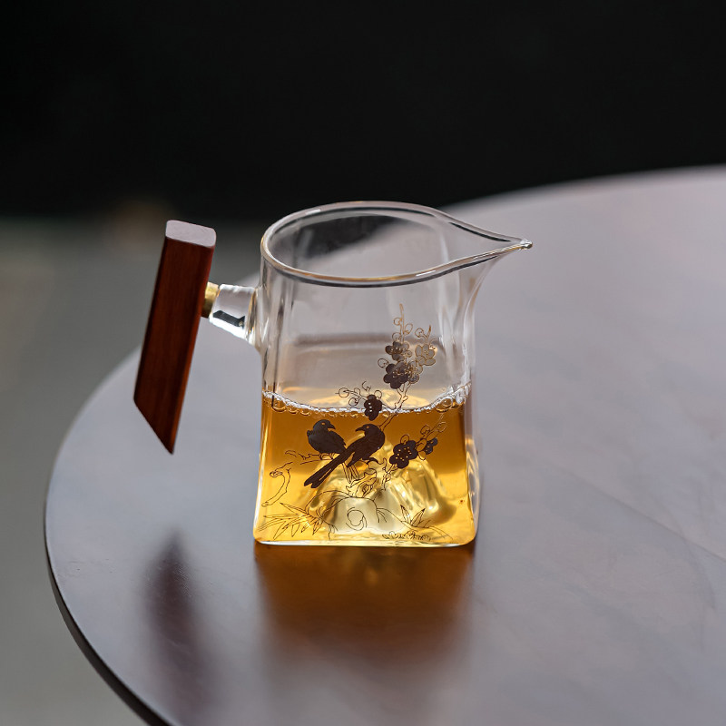 加厚侧木把玻璃公道杯喜鹊登枝茶漏茶一体功夫茶具耐高温分茶器,餐饮具,公道杯,淘宝优惠券,粉丝福利购,淘宝优惠卷