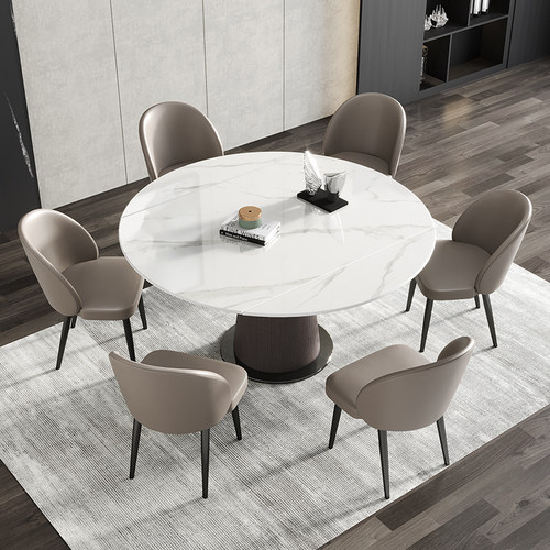 意式极简岩板餐桌椅小户型家用现代旋转圆形侘寂风饭桌子