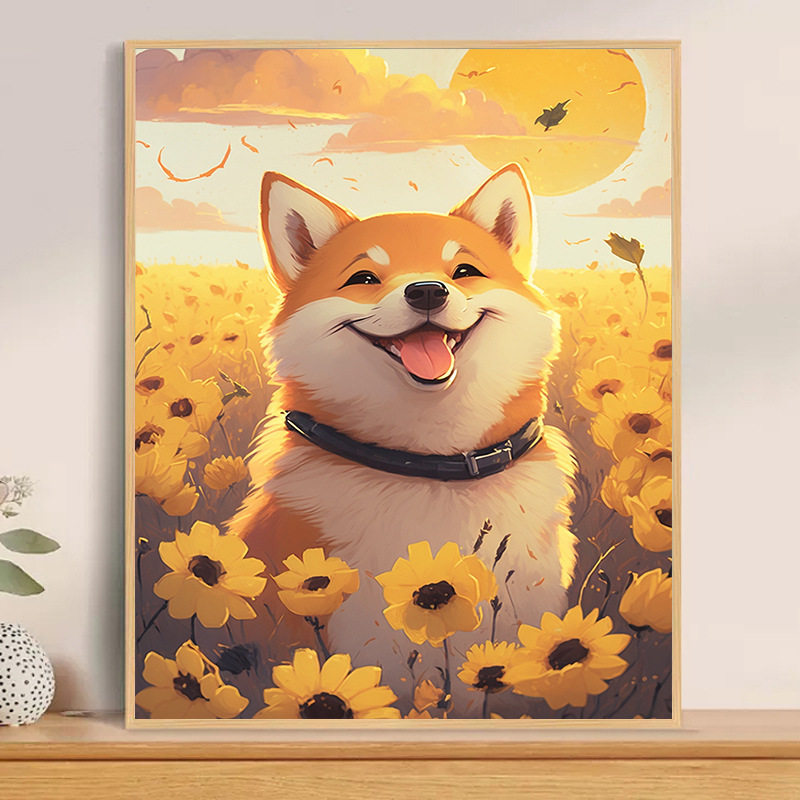 数字油画填色卉向日葵狗狗猫咪减压手工填充色装饰艺术挂画