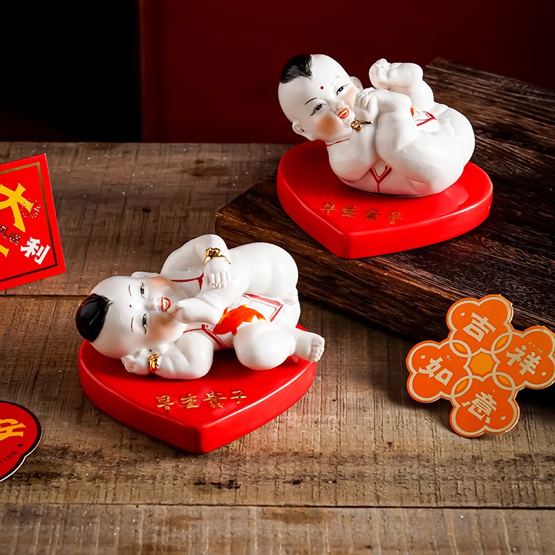 陶瓷男女童子早生贵子爱情结晶家居装饰求子送子手工创意娃娃