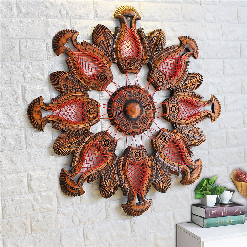 卧室墙上装饰品挂饰玄关餐厅挂件中式复古实木墙面背景墙壁饰墙饰