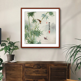竹报平安玄关画方画翠竹图绿竹子挂画客厅装饰画饭厅书房茶室壁画
