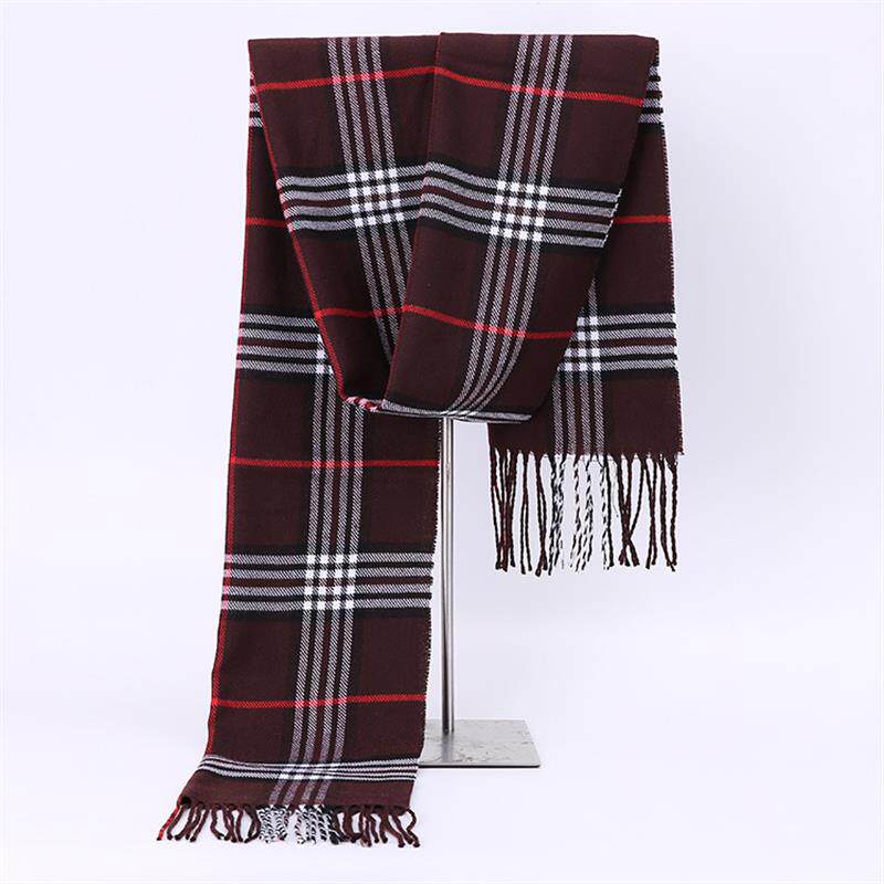 秋冬季男士格子围巾五线条仿羊绒英伦格子流苏围巾围脖保暖厂家l
