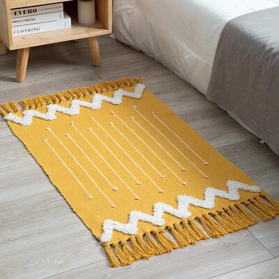 谷雨60x90地垫门垫彩条月牙边剪花卧室家用百搭风格入户换鞋脚垫