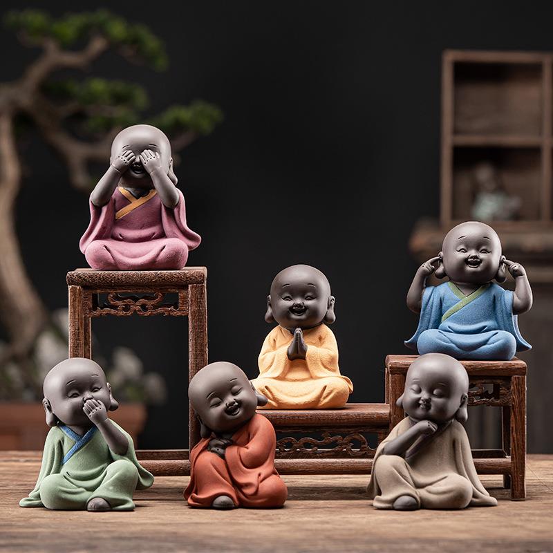 禅意紫砂不看不听不说三不小和尚创意茶宠摆件精品可养家用装饰品