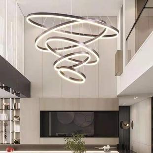 北欧现代简约圈圈吊灯创意别墅复式 楼客厅餐厅楼梯间亚克力led灯
