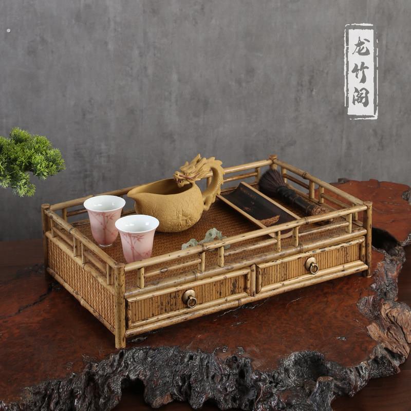 梅鹿竹制茶棚茶道配件收纳都承盘带抽屉小茶台茶具展示架茶桌摆件