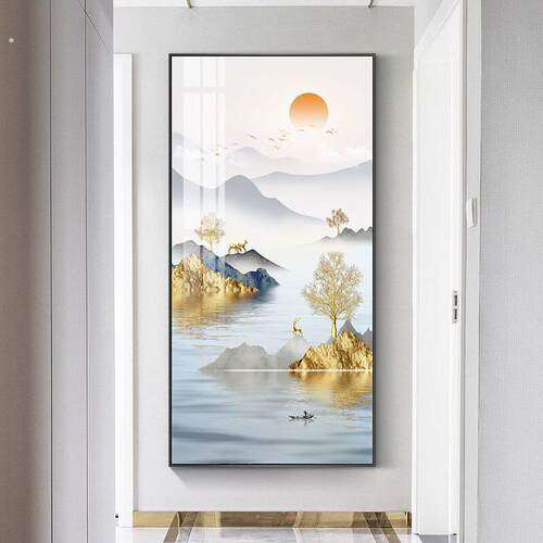 入户玄关装饰画新中式山水画走廊挂画过道背景墙壁画玄幻轻奢大气