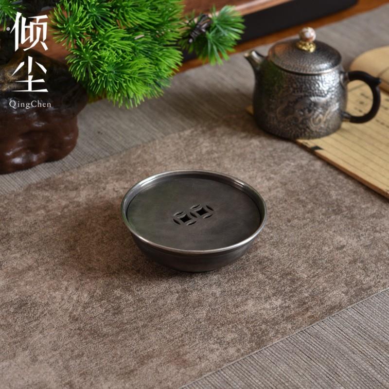 纯锡急需台 双铜钱眼迷你纯锡壶承 足锡小建水可储水小号中式杯垫